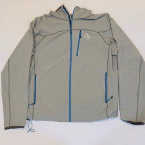 First Ascent Gray Rain Jacket Men’s L Blue Trim Waterproof Windbreaker Shell